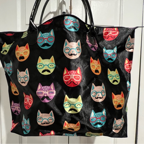 Super Cute🐱Colorful Cats in Glasses Print Tote Bag, Zip Top , Sturdy Handles - Picture 6 of 10